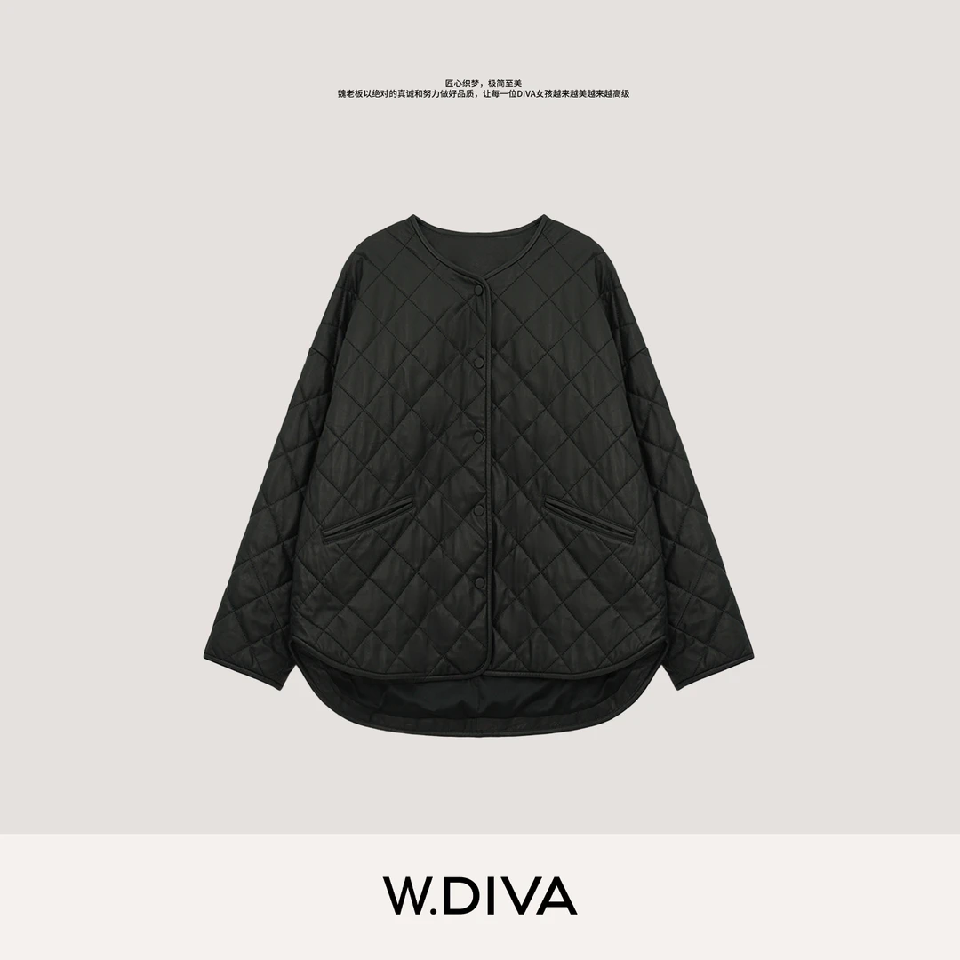 W.Diva【心间】土耳其进口绵羊皮100%桑蚕丝菱格外套4C1686077