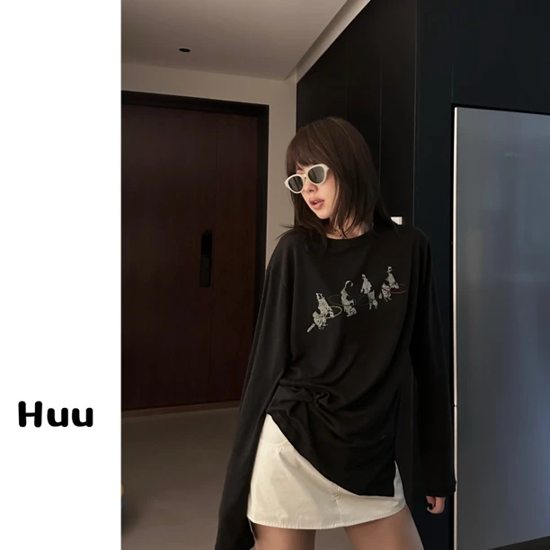 Huu彩色涂鸦 印花宽松长T恤71205