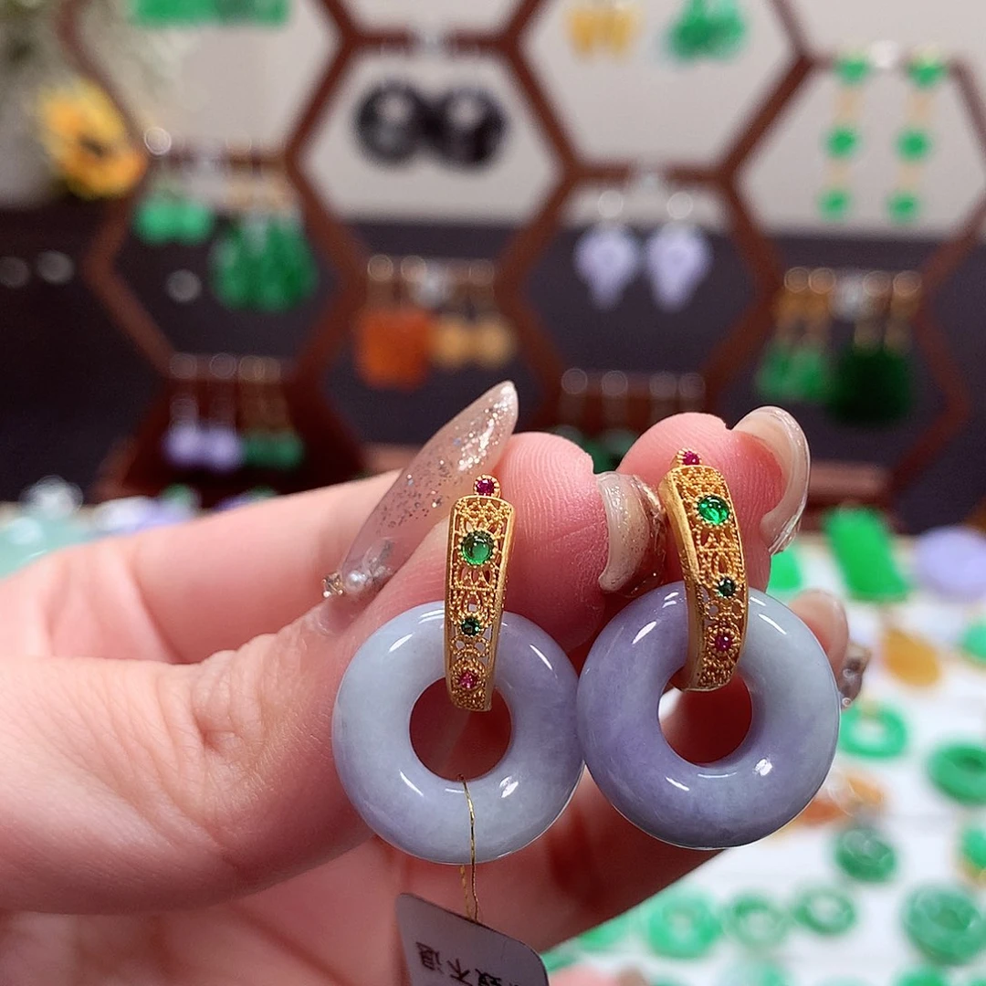 翡翠耳饰银S925镶嵌天然翡翠