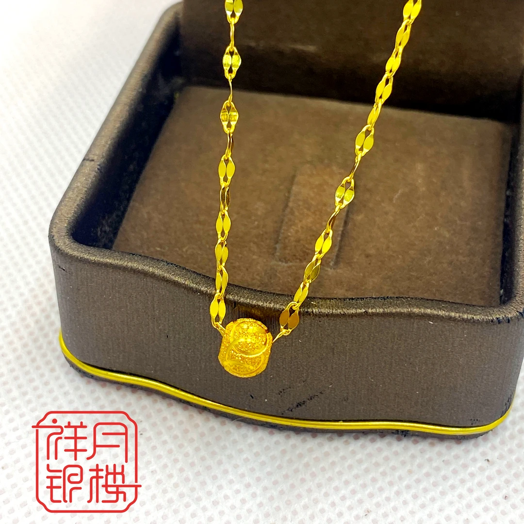 坠链均足银 足银999.9 嘴唇瓦片项链+6N路路通珠精致气质 套链