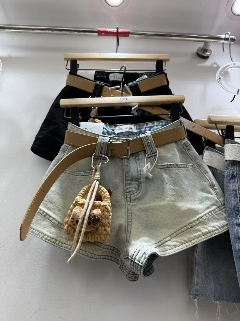 【左左专属】美式设计感辣妹百搭高腰牛仔短裤2025春夏新款弹力显瘦