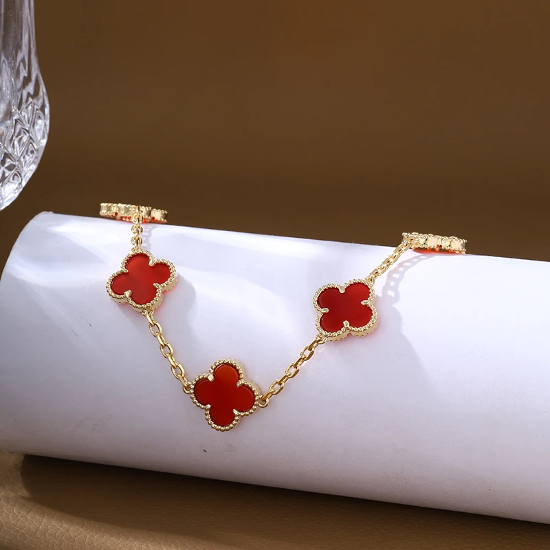 合金手链 【淇珍异宝】黄链条经典百搭四叶草双面轻奢小众简约手链