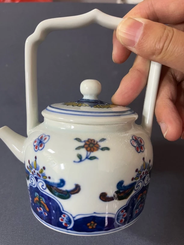 景德镇陶瓷绿稀土手绘蝶恋花提梁壶茶壶泡茶壶