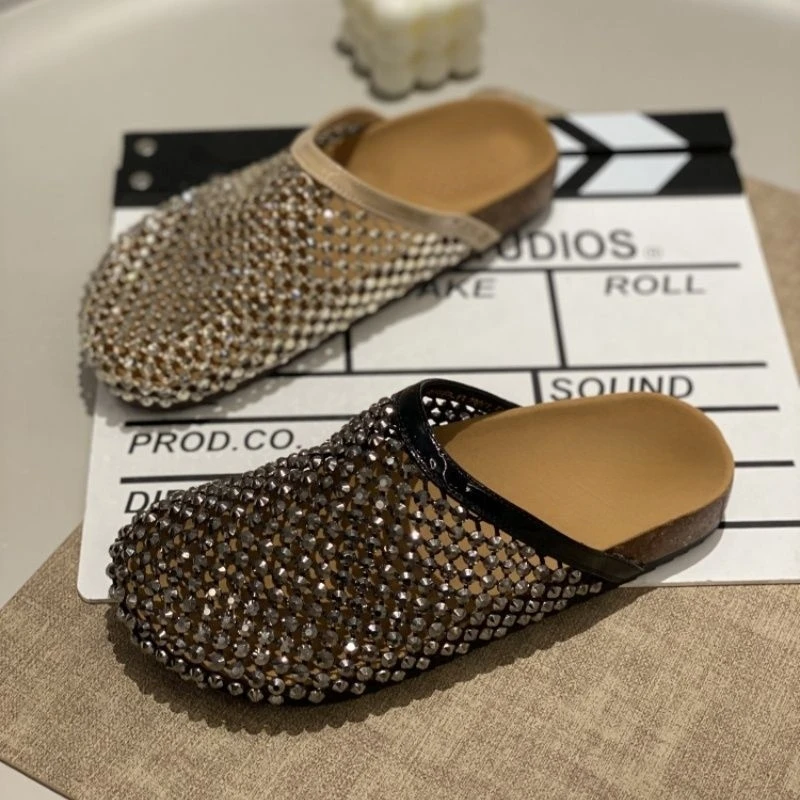 厚底包头低跟3厘米水钻包头拖休闲夏季半拖百搭