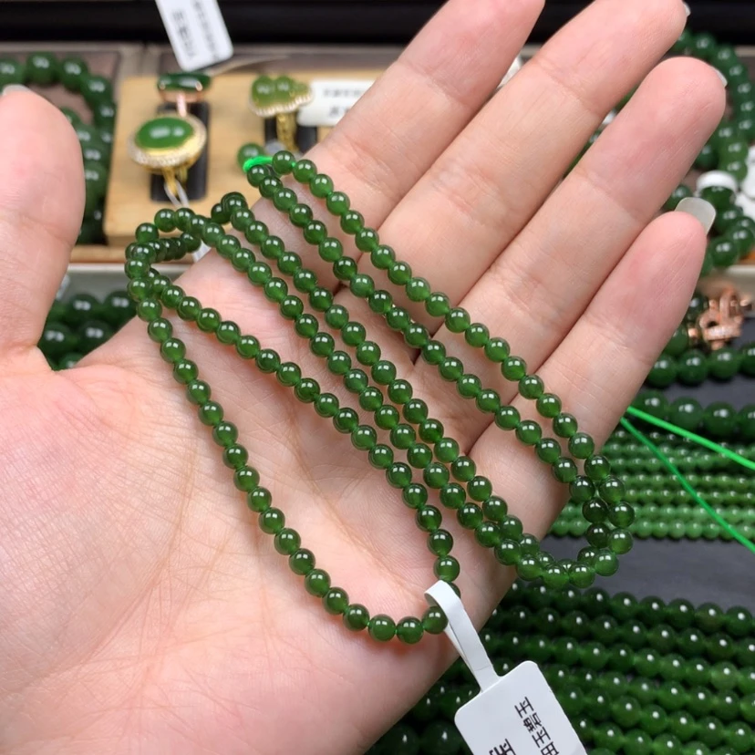 【闪购商品】颈饰未镶嵌和田玉（碧玉）4m菠菜绿无黑