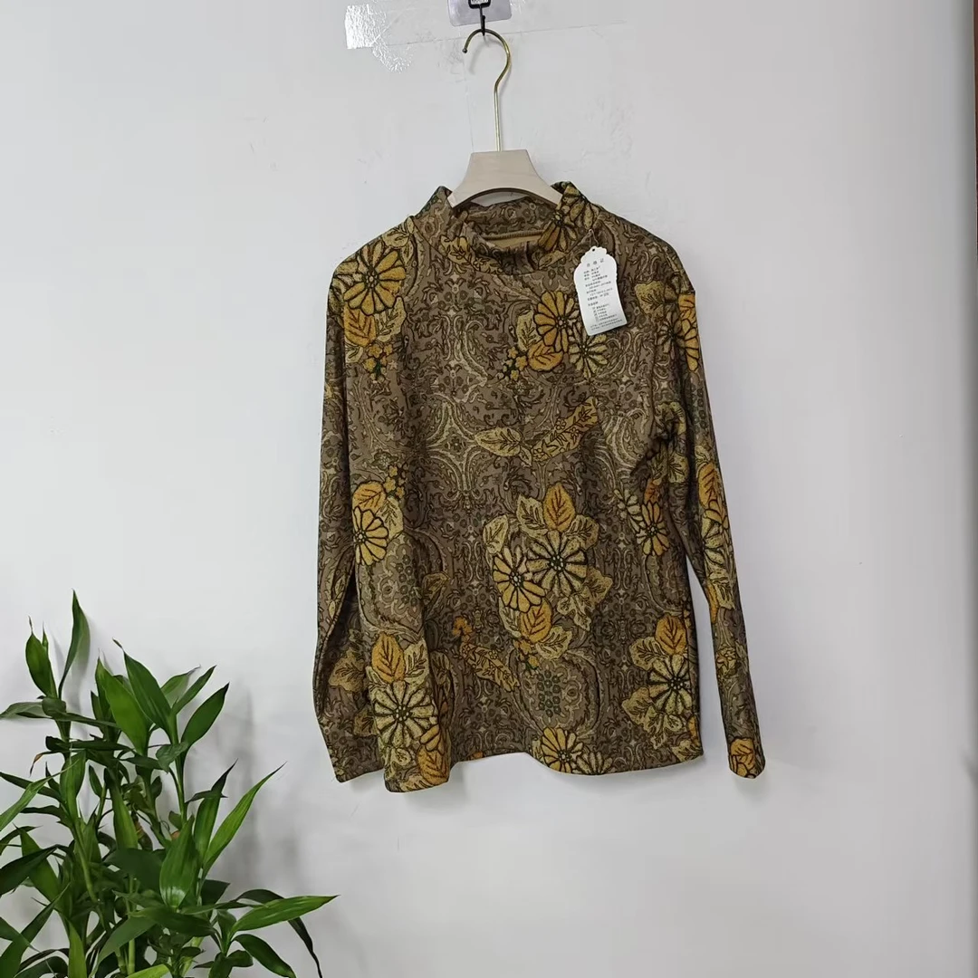 8602新款德绒加厚一体时尚花色半高领小衫女士时尚宽松百搭上衣