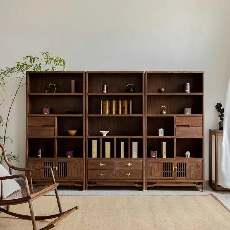 新中式榆木架多宝阁茶室展示柜书柜置物架收纳陈列架书柜组合
