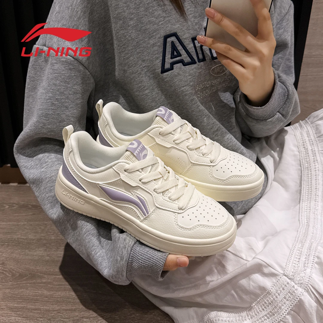 李宁初云板鞋女款鞋子2025夏季学生ins紫时尚板鞋轻便透气休闲鞋