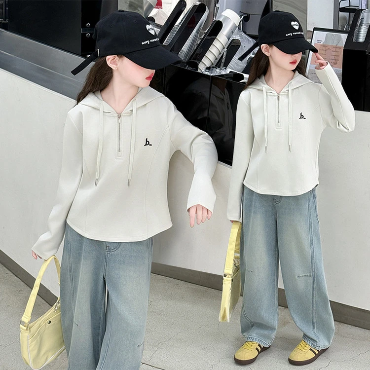 女童套装春秋款2025新款6-12岁15岁中大童洋气时尚卫衣休闲牛仔裤