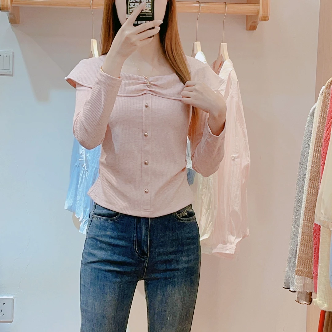 来米家 春季新款时尚一字肩显瘦上衣