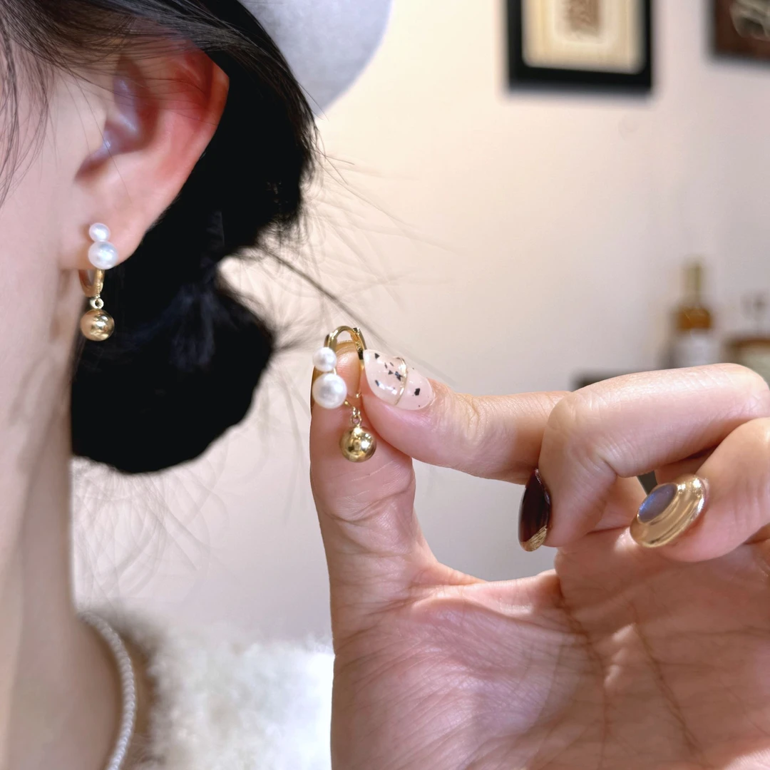 【洞见】金色珠珠吊坠精致耳扣气质时尚百搭轻奢高级耳环女ES1310