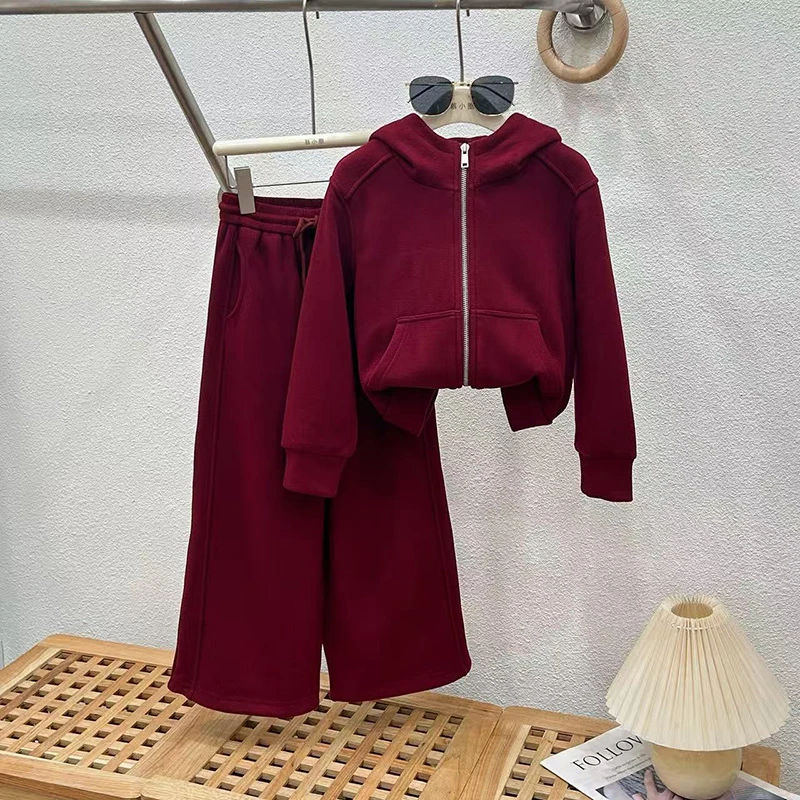 2025新款女童阔腿裤套装秋冬季网红洋气中大儿童亲子装裤子加绒裤