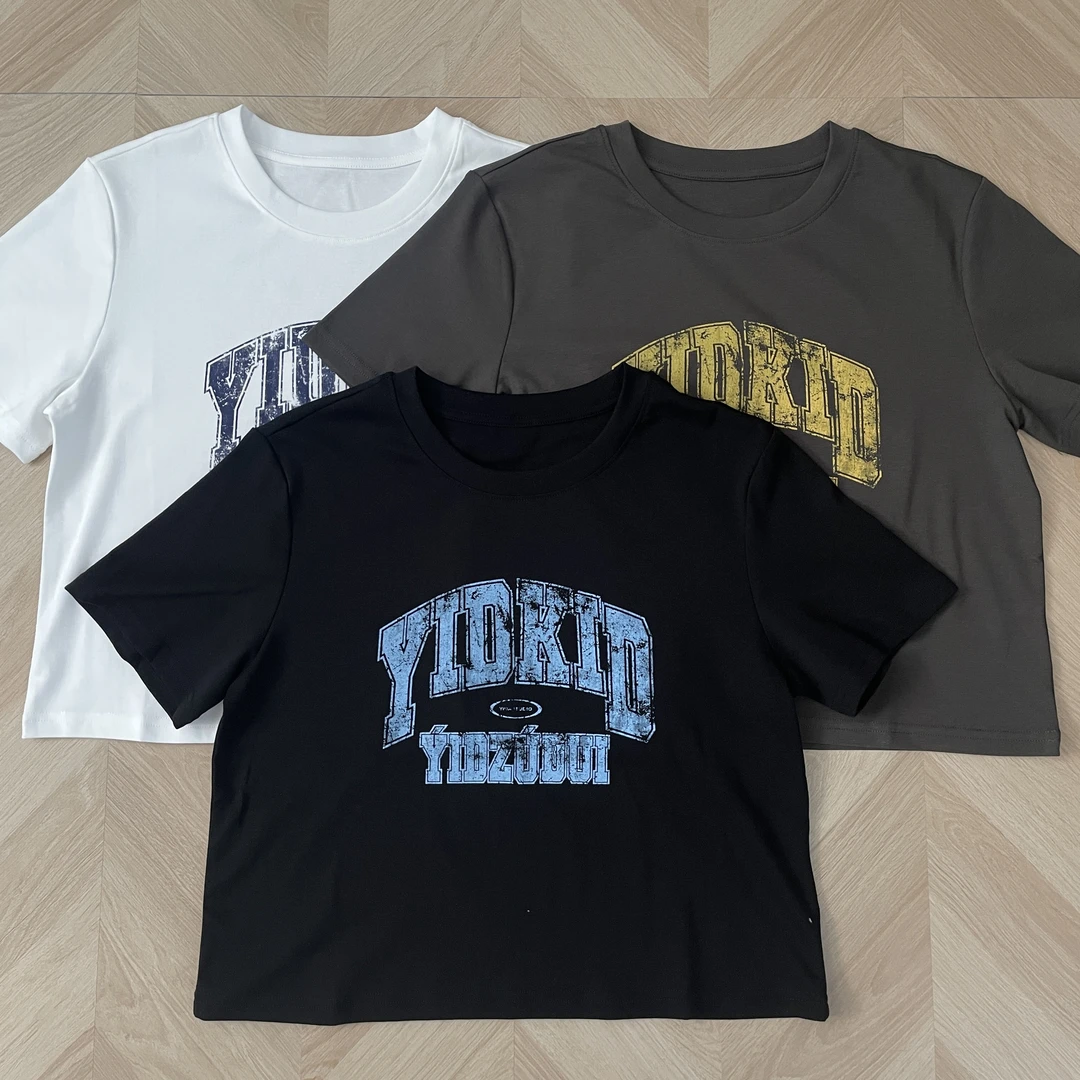 ZZ 【美式街头】复古显瘦搭配工装裤辣妹硬核字母印花T恤短袖