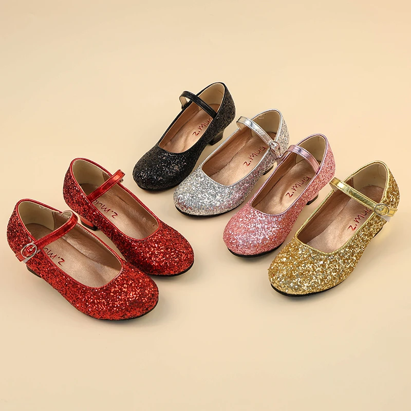 女童水晶公主皮鞋2025春秋新款儿童高跟鞋女孩鞋子大童演出鞋0098