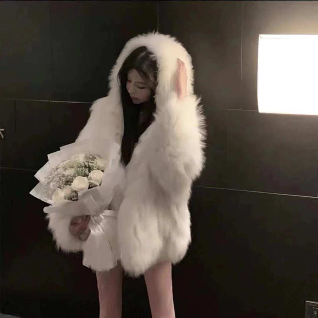 毛毛外套连帽秋冬时尚经典宽松百搭爆款上衣