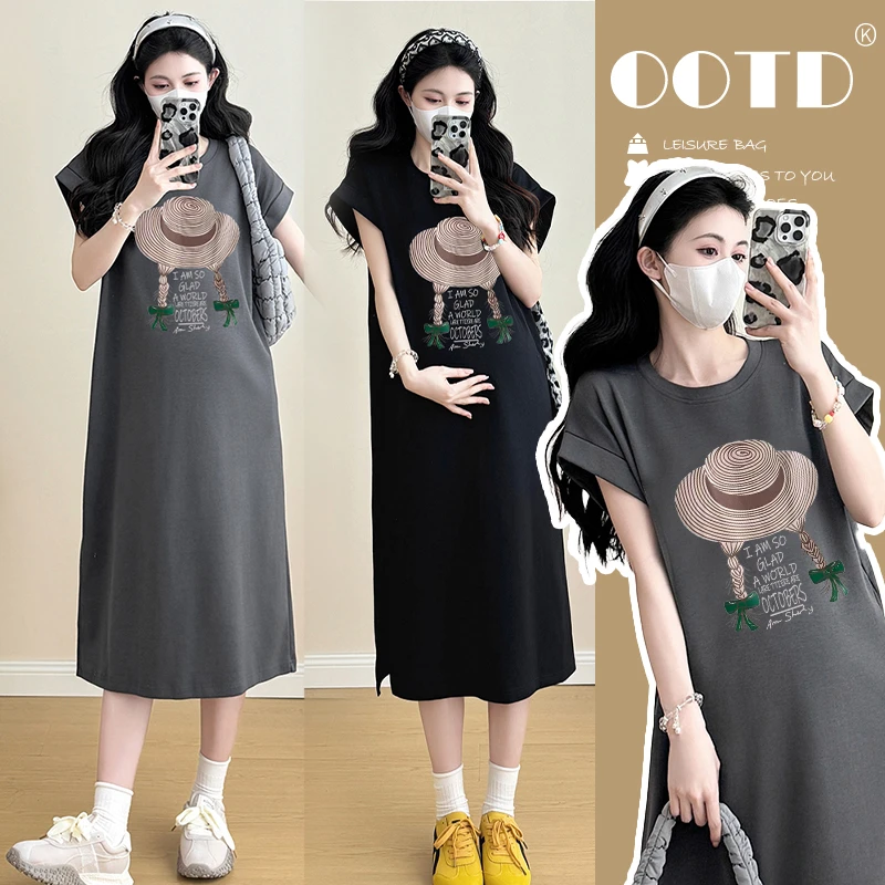 【梦梦妈】孕妇连衣裙夏季款宽松显瘦中长裙小个子时尚休闲印花长裙