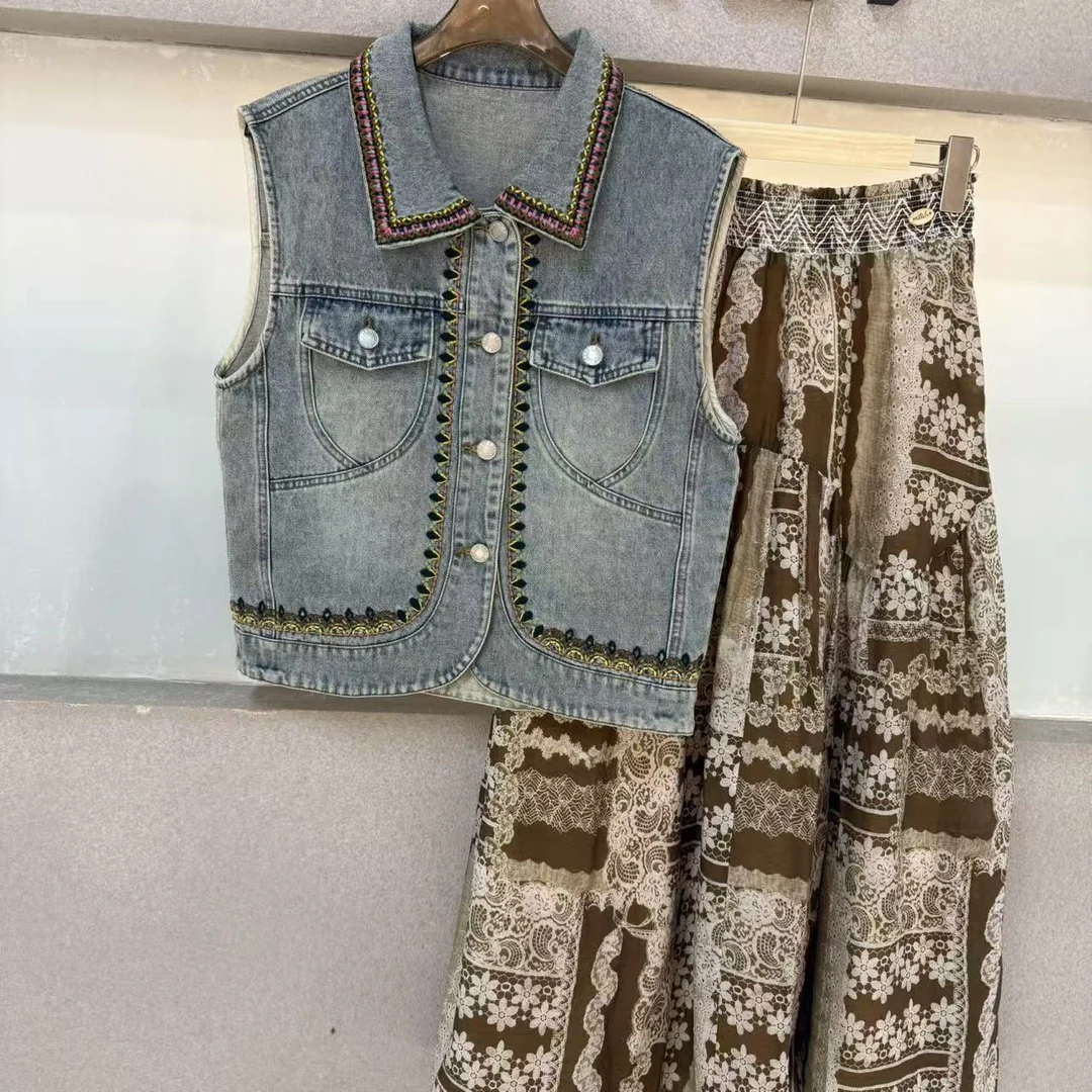 欧洲站2025春新女时尚百搭翻领宽松显瘦牛仔马甲