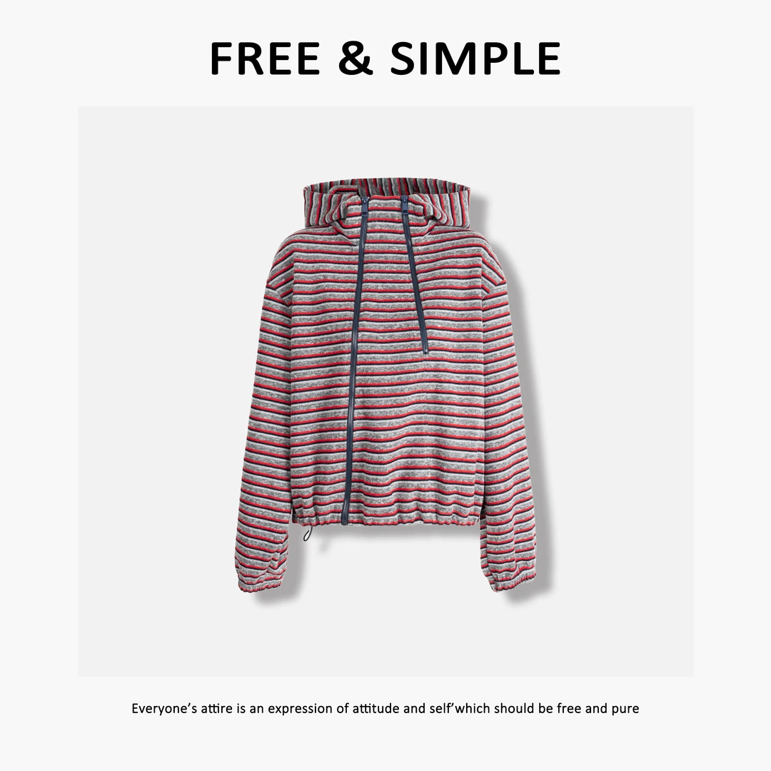 Free&Simple-'梦之巴黎‘早秋款街头个性款斜拉链条纹卫衣-R0610