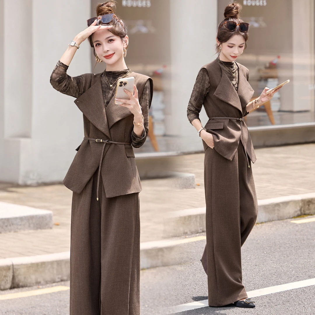高级感气质马甲西装套装女2025年春秋新款轻熟风显瘦阔腿裤三件套