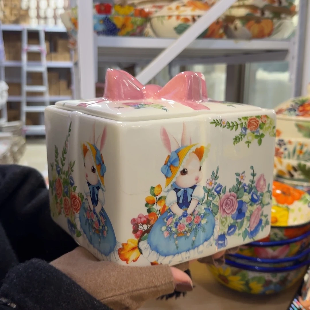 瓷南瓜兔方形礼物盒一只