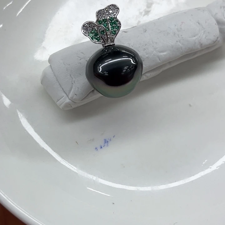 银S925镶嵌吊坠(不含链)海水珍珠13-14