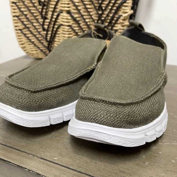 881 纯亚麻休闲男鞋军绿春夏款 透气防臭吸汗 越穿越宽松正码正拍