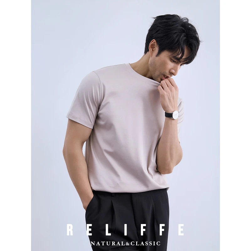 【36针丝光棉】 夏季休闲冰丝凉感圆领纯棉短袖男高级感白T恤上衣