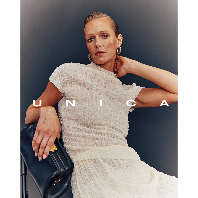 【现货6折】UNICA/INS博主氛围6A桑蚕丝绉泡泡纱简约T恤半裙套装
