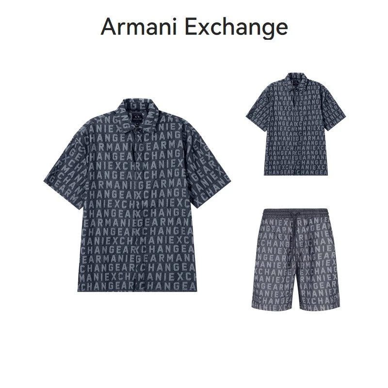 AX阿玛尼 男士五分裤短裤短袖衬衫套装3DZSD1 Z1WAZ/3DZCD4 Z1WAZ