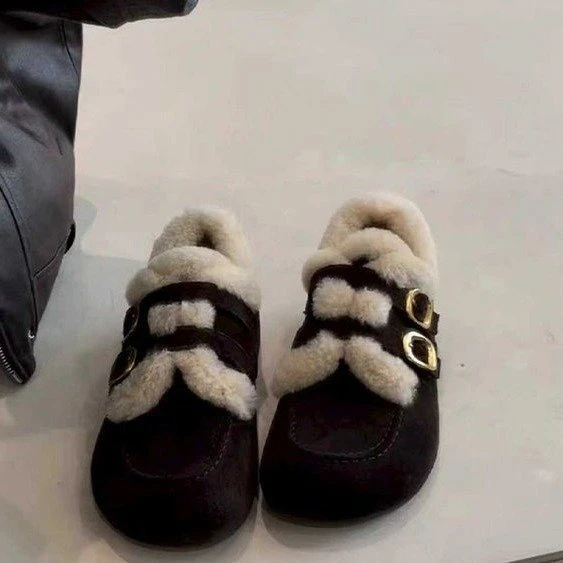 羊皮版~2025秋冬新款百搭复古圆头加绒保暖毛毛厚底内增高勃肯鞋