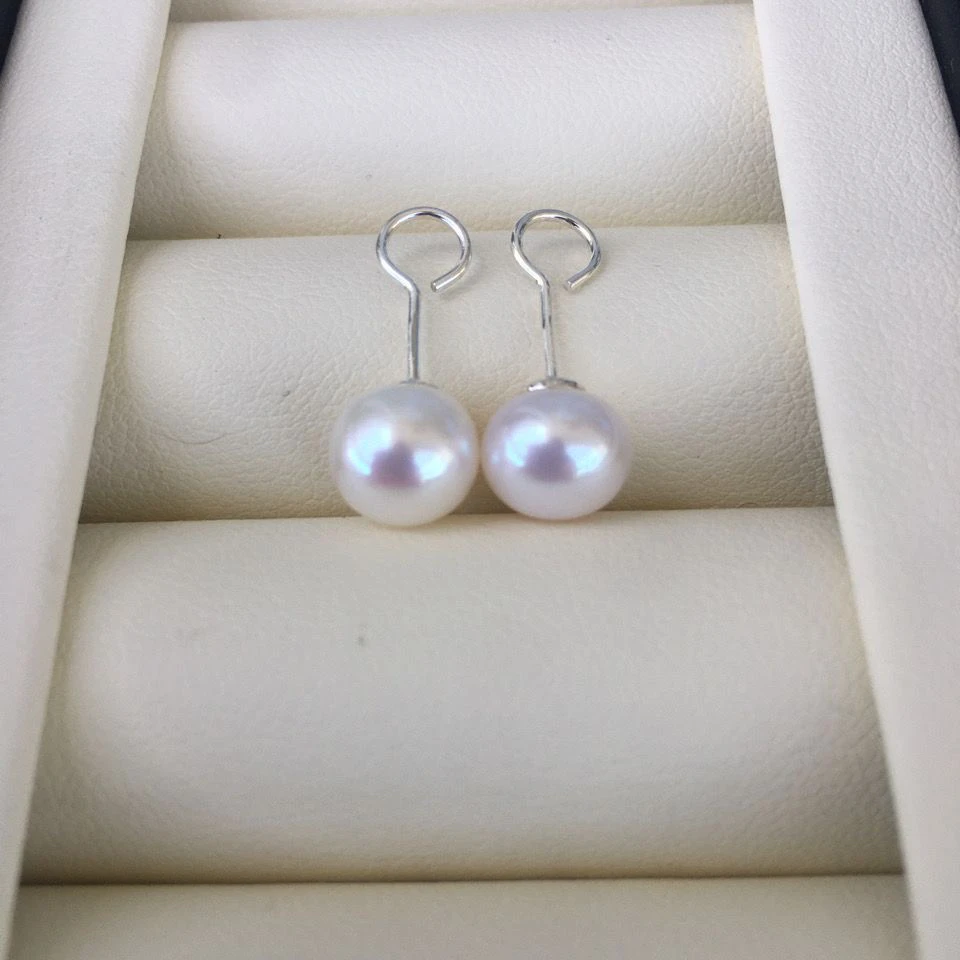 天然淡水珍珠耳钉极强光S925银弯钩防掉免摘洗澡睡觉可戴经典百搭