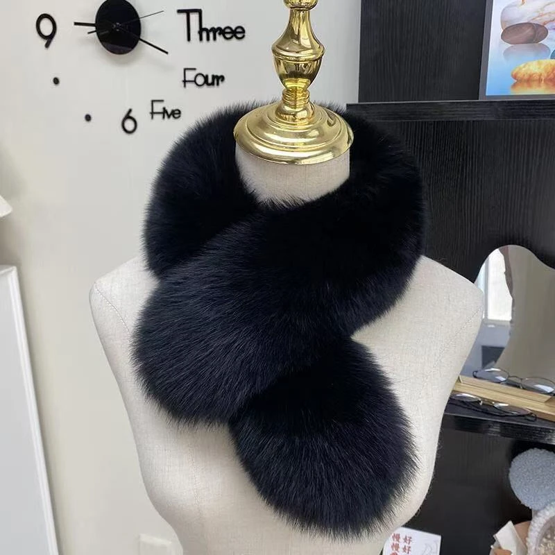 纯黑色狐狸毛围脖冬款毛绒毛领两用款75长度通用男女通用保暖百搭