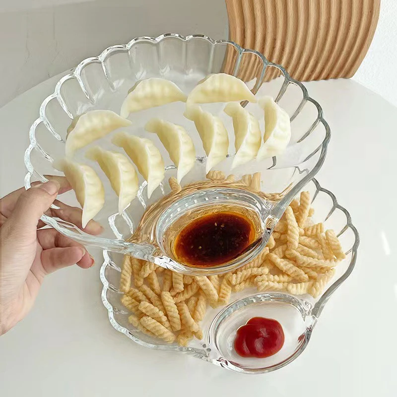 透明贝壳饺子盘子家用扇形网红水饺水果盘实用减脂分料盘耐用盘子
