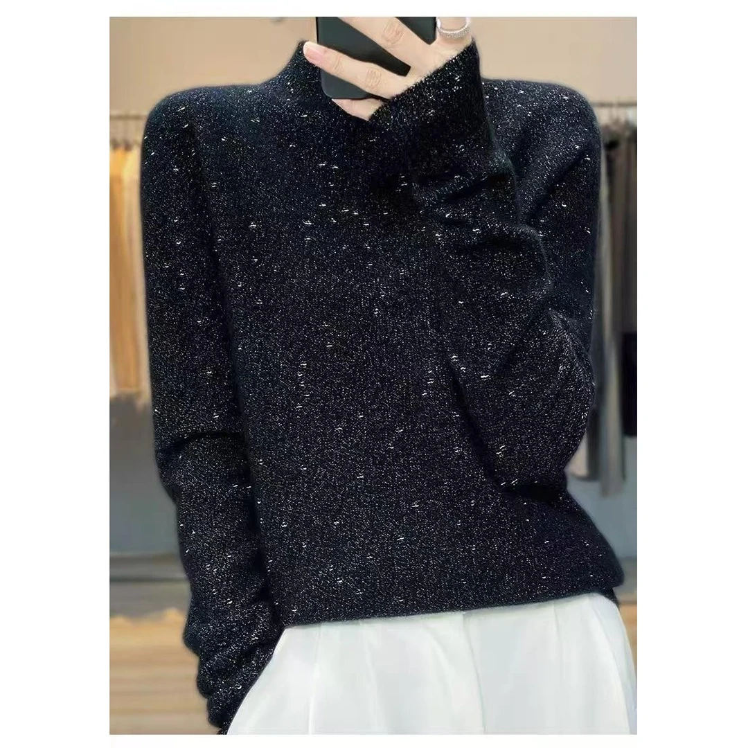 104-【外贸工厂】羊毛女款纯色毛针织衫-1115黑色