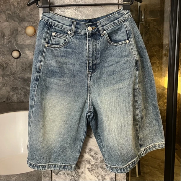 美式复古阔腿牛仔中裤