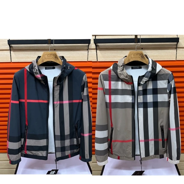 二八135 春秋男士连帽格子夹克修身休闲外套潮流百搭上衣