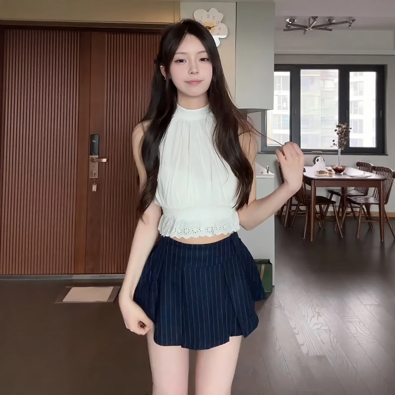 纯欲慵懒风女装夏装2025新款爆款财阀千金高级感挂脖上衣裙裤套装