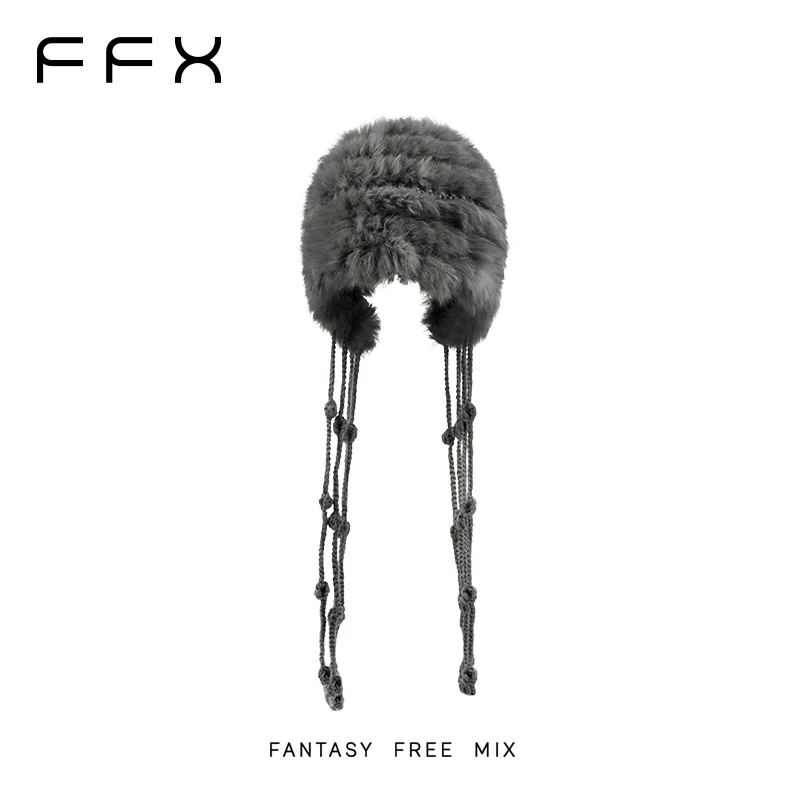 弗弗西FFX【圆舞曲】高级兔毛手工编织氛围感飘带保暖针织帽