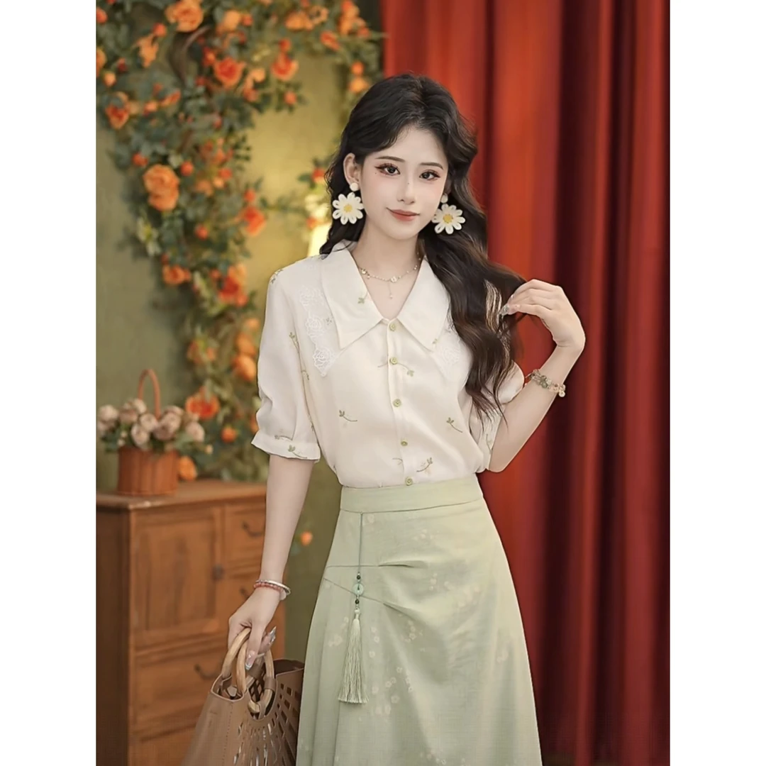 张嘉圆【花枝】25新款百搭复古气质减龄显瘦衬衫#4701