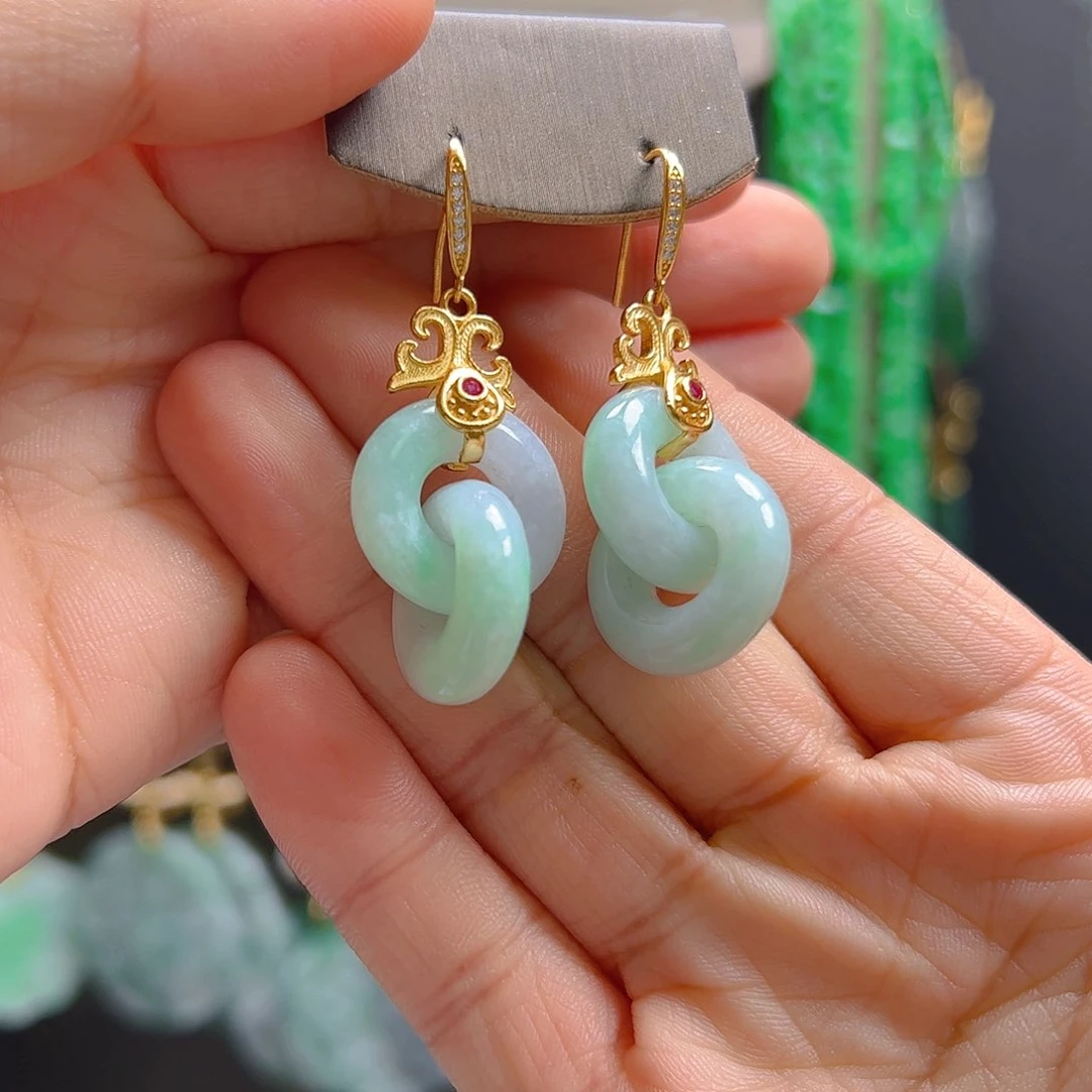 银S925镶嵌翡翠耳饰