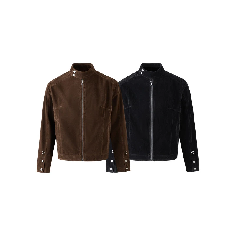 秋季新款”摩登年代“复古绒皮工艺立领哈灵顿夹克外套男女潮