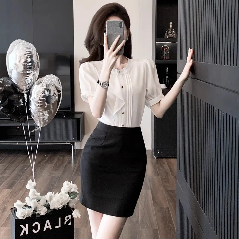 白色衬衫女职业套装2025新款夏季气质薄款衬衣上衣前台接待工作服