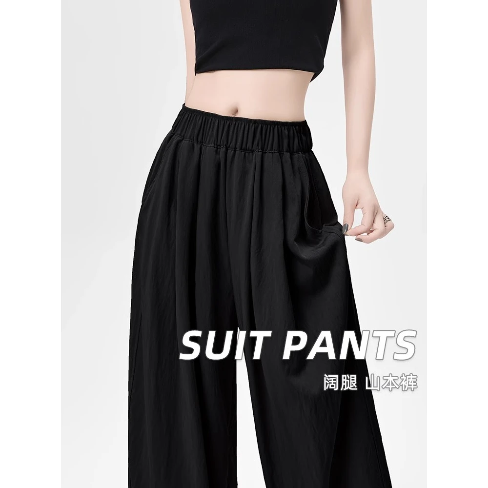 春夏新款阔腿裤女高腰感大码宽松休闲显瘦慵懒山本棉麻直筒休闲裤