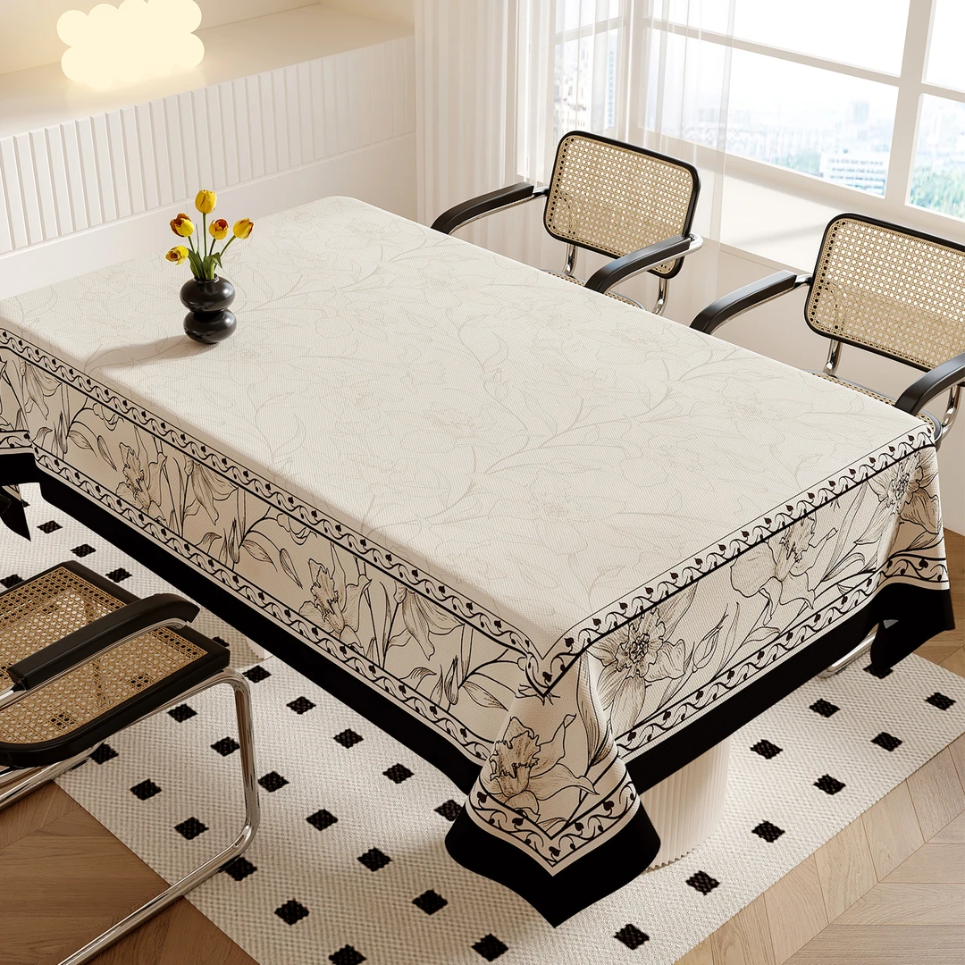 简约现代风餐桌布免洗防水防油长方形轻奢高级氛围感白色茶几台布