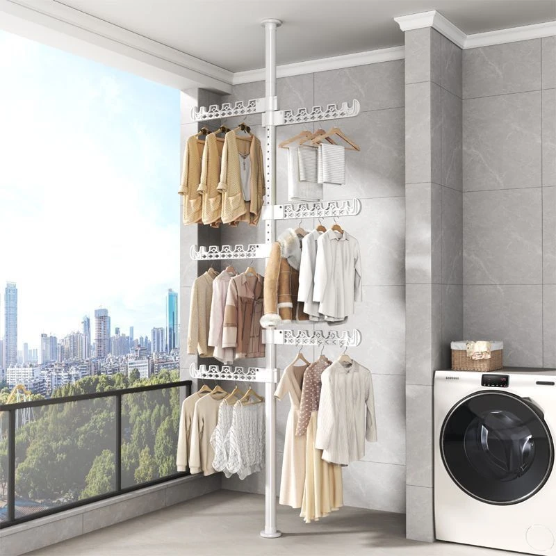 日本无印muj顶天立地晾衣架衣架家用落地卧室打孔伸缩阳台挂衣易