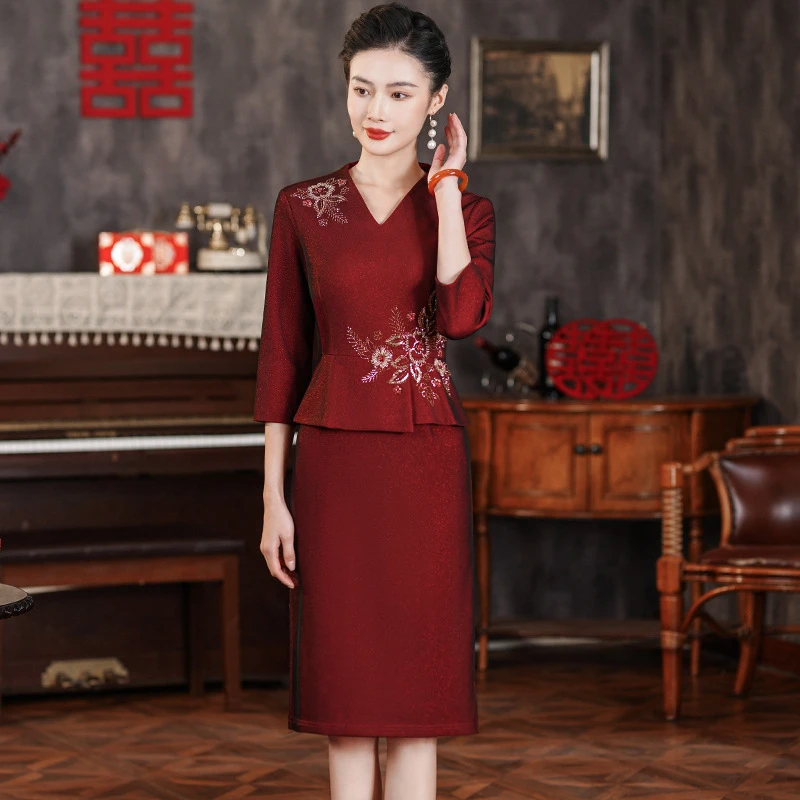 春季新款高贵气质喜婆婆婚礼礼服大码妈妈时尚轻奢新中式结婚礼服