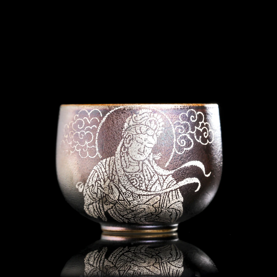 【晚晚精选】270佛像错金银圆融杯   柴烧每只不同