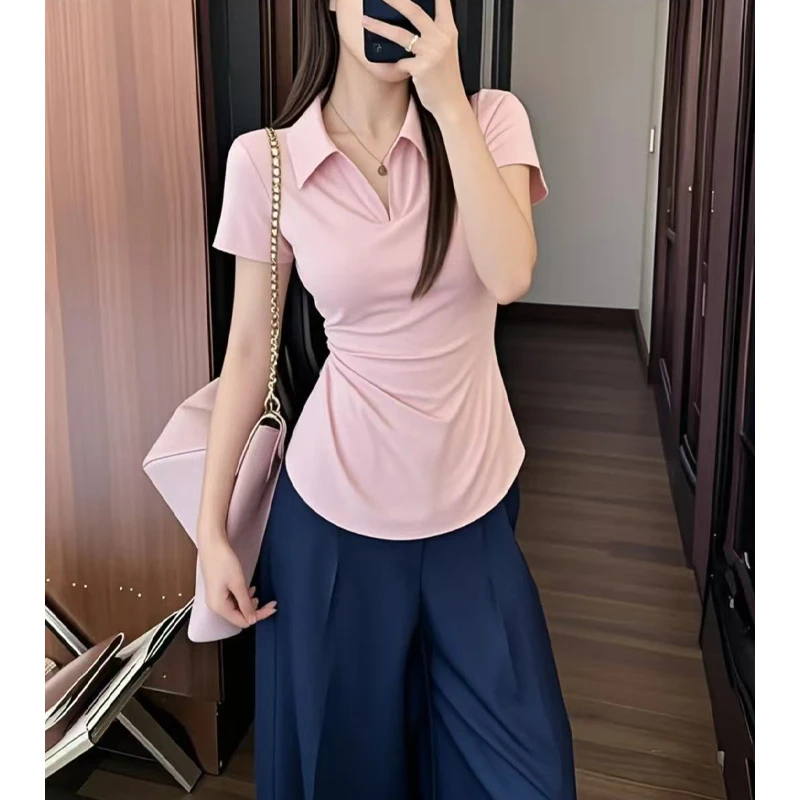 大码女装胖mm收腰显瘦短袖T恤时尚洋气百搭上衣8189