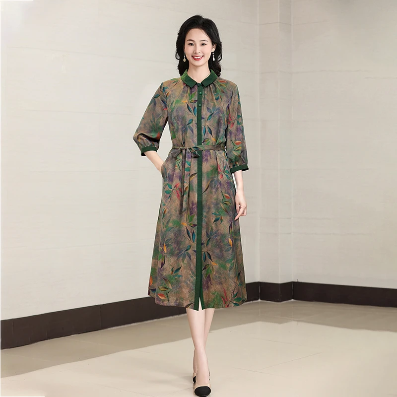 DH25242香云纱真丝连衣裙新款女气质显瘦复古高端桑蚕丝中国风
