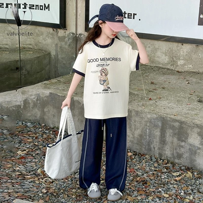 VALVOELITE女童夏装套装新款儿童洋气短袖中大童夏季休闲超好看两